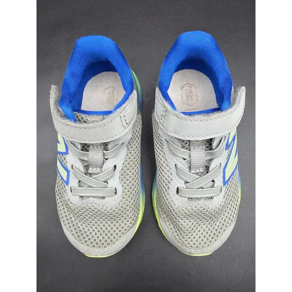 New Balance Arishi v4 Kids Running Shoes Gray Blue Green Hook Loop Size 6 US